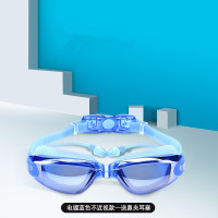 泳镜高清近视防水防 雾游泳眼镜男女大框电镀镜带耳塞泳镜送帽卓妈妈 电镀蓝平光