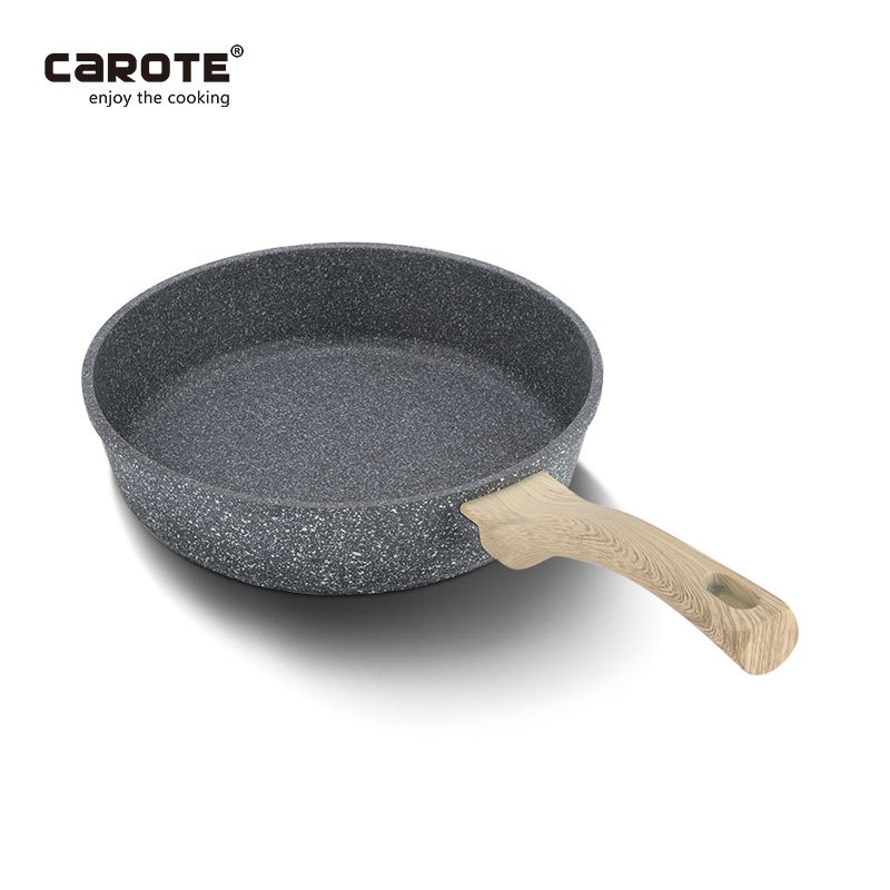 卡罗特(CaROTE) 麦饭石煎炒锅 深煎锅 平底锅 不粘少油烟锅 炒菜锅 煎炒两用锅 28CM