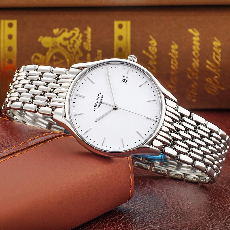 浪琴longines瑞士手表律雅系列条丁刻度钢带时尚休闲商务正装石英男士