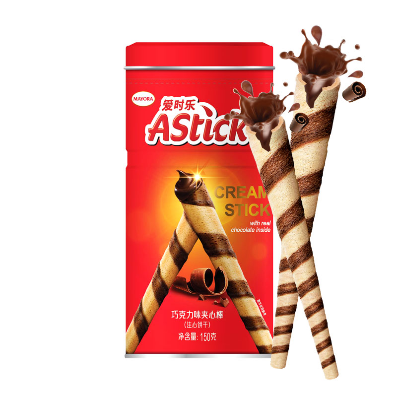 爱时乐(Astick) 进口饼干 威化卷心酥巧克力味150g 休闲零食 (新老包装交替发货)