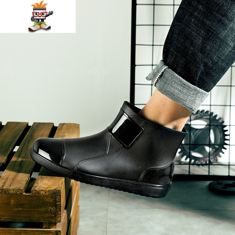 时尚防滑雨靴男士春秋防水鞋加厚保暖加绒棉套雨鞋短筒耐磨胶鞋冬 闪