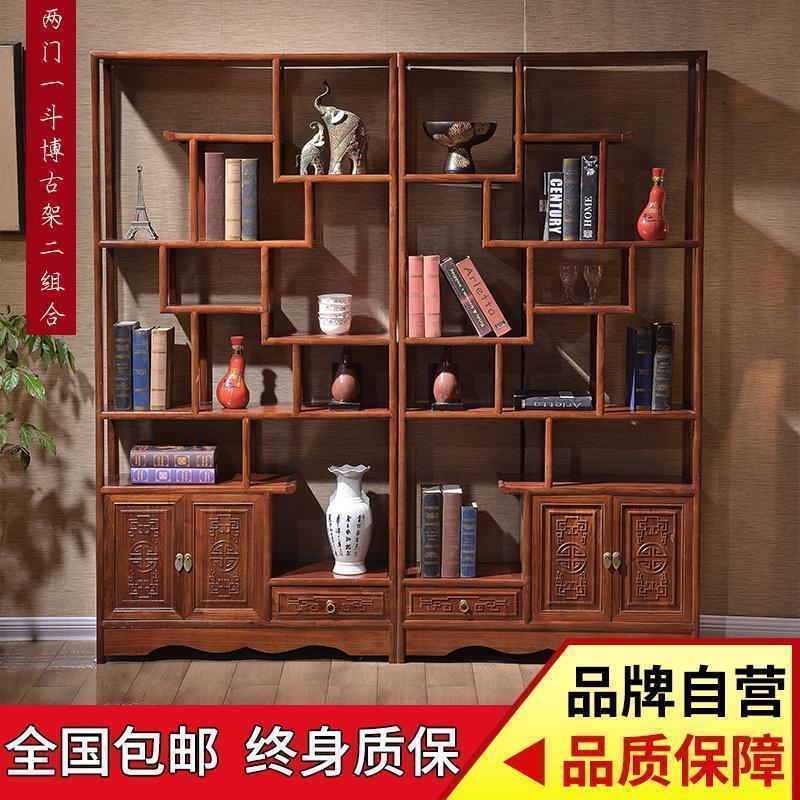 森美人博古架实木中式摆件展示柜小茶具架多宝阁置物架子茶室禅意榆木