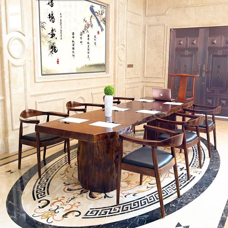 复古实木桌 茶桌椅 客厅茶水桌 商务待客会议茶水桌椅组合 可定制