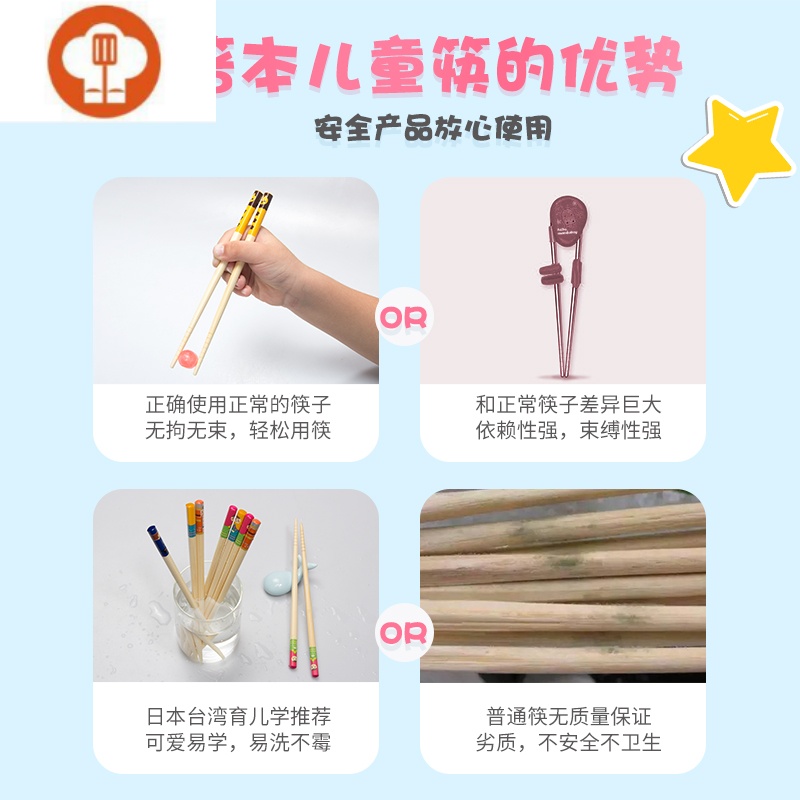 艺呈儿童筷子二段4岁6岁8岁木筷家用实木小孩女竹短女孩宝宝专用卡通儿童筷 厨师18厘米2双装图片 高清实拍大图 苏宁易购