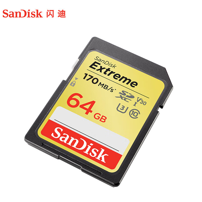 闪迪sandisk64gbsd存储卡u3c10v304k至尊极速版单反相机内存卡读速170