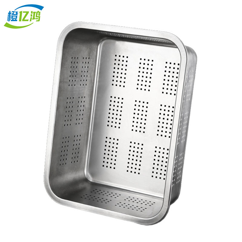 橙亿鸿 不锈钢冲孔方盆 沥水洗菜筐 45*35*20cm/个高清大图