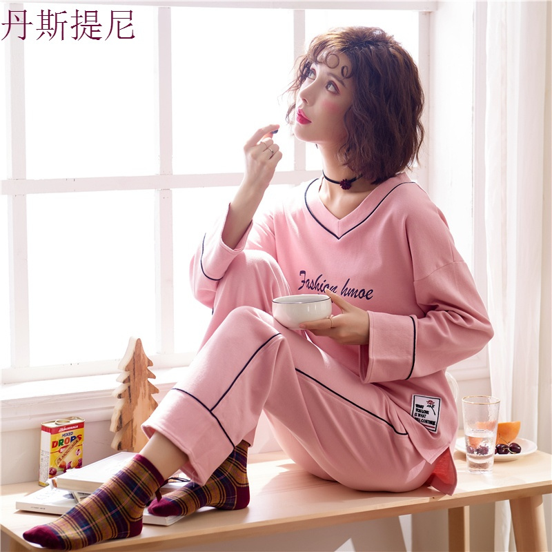 睡衣女秋纯棉长袖韩版清新学生薄款可外穿全棉春秋天夏家居服套装
