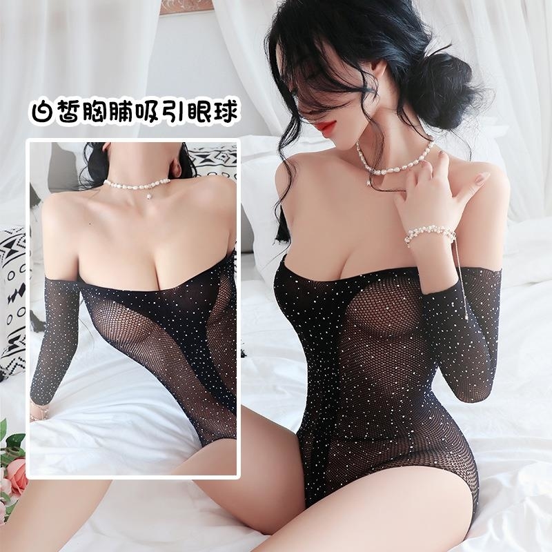 长夜漫漫情趣丝袜网衣透视透明烫钻满天星连体衣性感激情套装5217 黑色 精装(80-140斤)