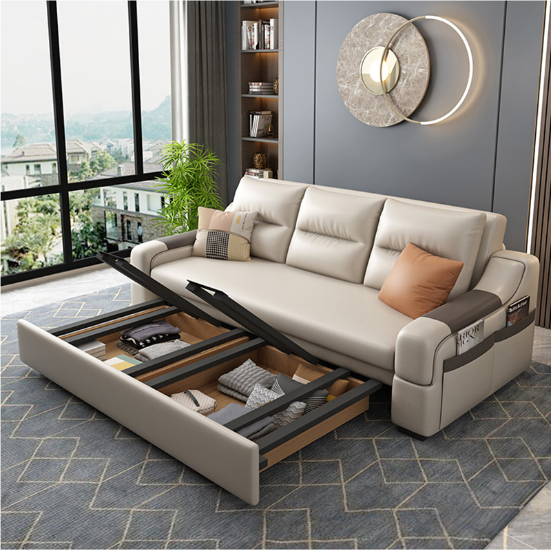 欧梵森简约多功能沙发床可伸缩折叠一体两用小户型智能充电沙发高清大图