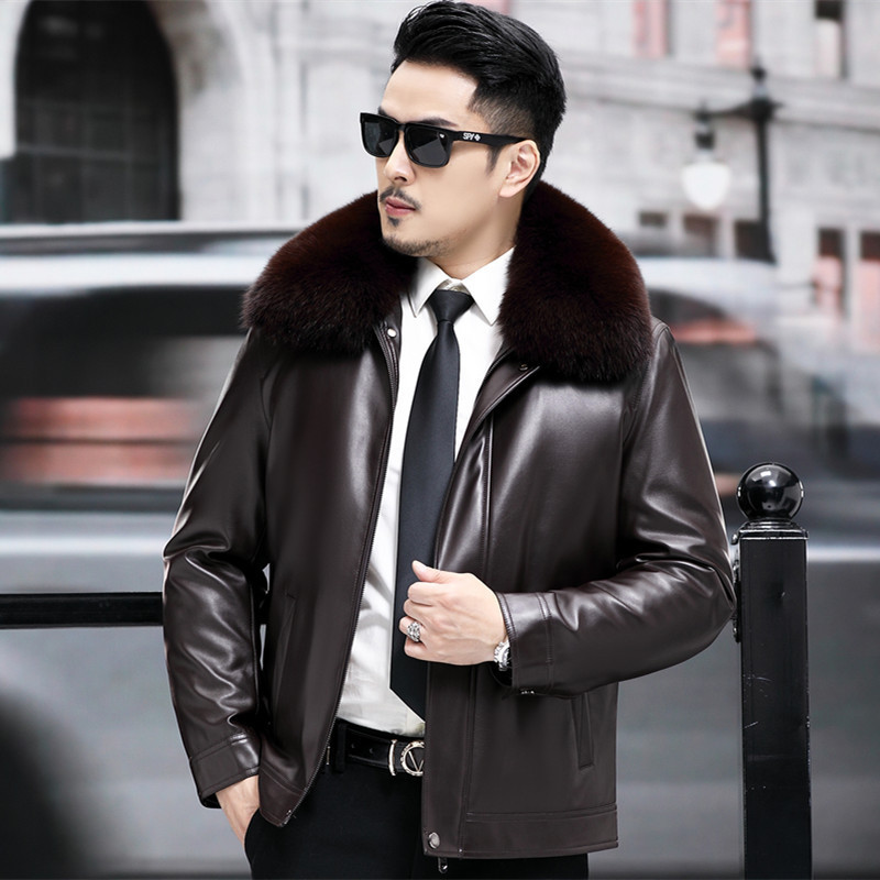 欧卡奥品牌真皮皮衣男海宁羊皮金貂皮草冬季男水貂内胆男士外套