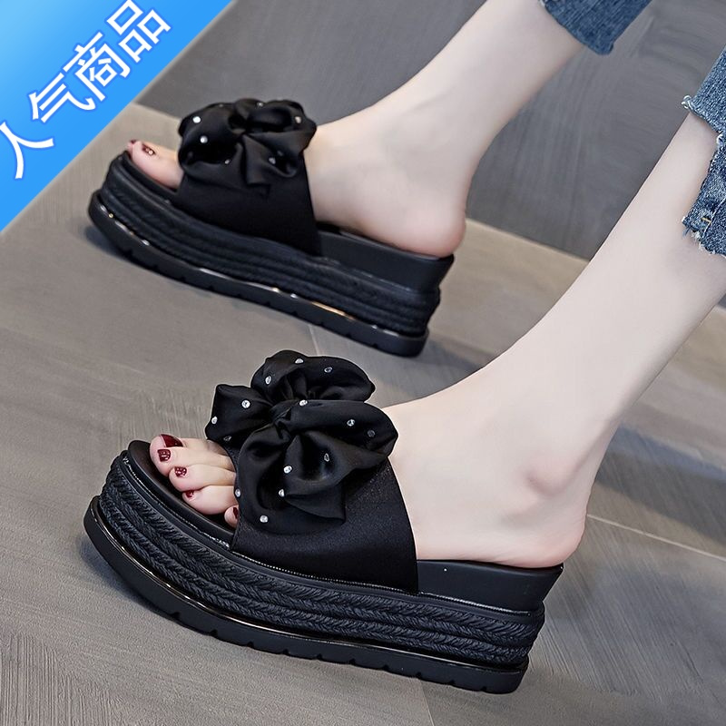 SUNTEK凉拖鞋女外穿时尚2023新款夏季松糕厚底坡跟高跟防滑沙滩一字拖鞋