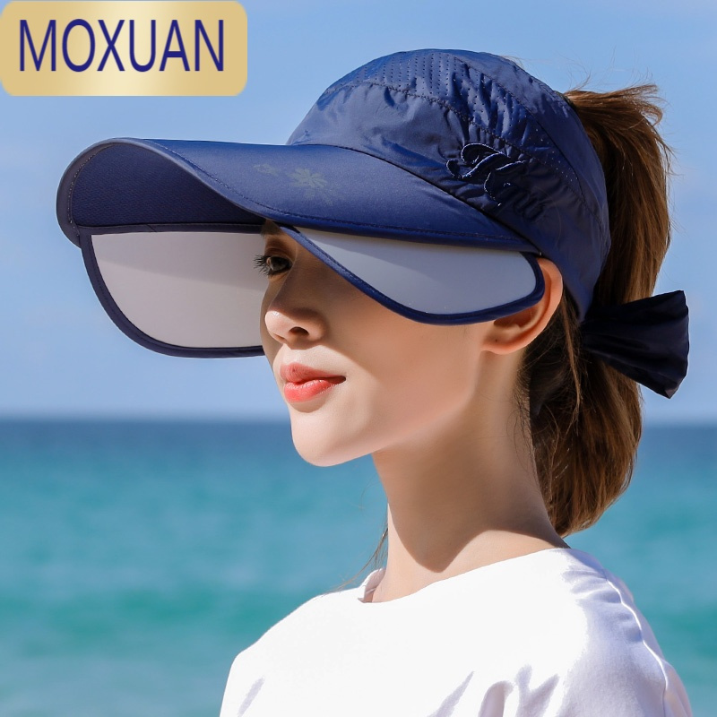 MOXUAN遮阳帽女士夏季户外骑行空顶可伸缩大檐遮脸防晒太阳帽子