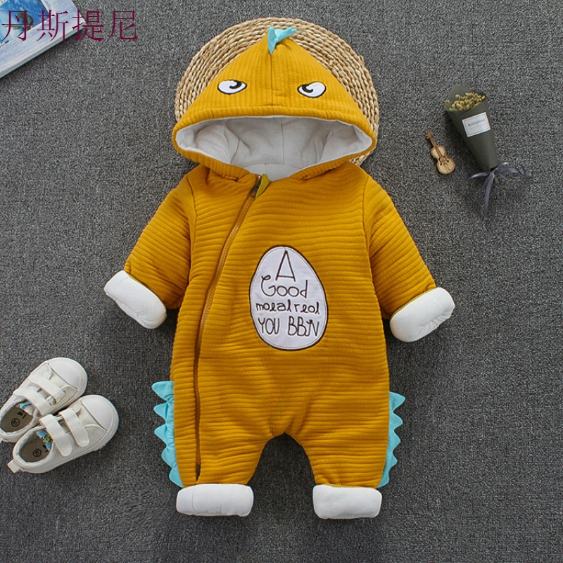 婴幼儿冬装连体衣0-1岁男女宝宝加厚哈衣秋冬款爬服外出棉衣服厚