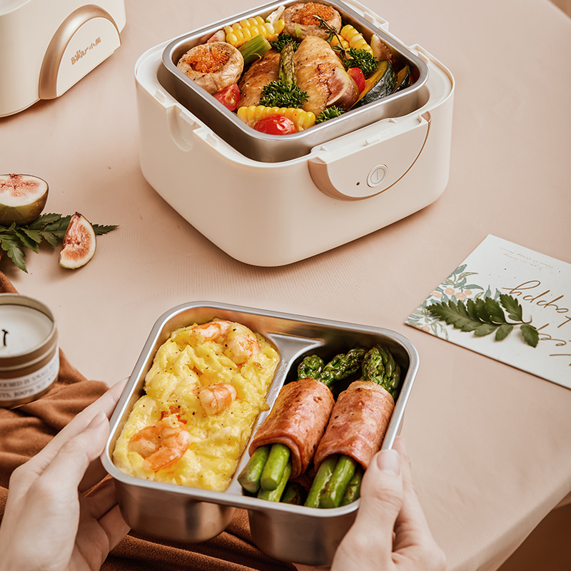 小熊(Bear)电热饭盒 方形保温饭盒插电加热煮饭饭盒2层 DFH-C12W3