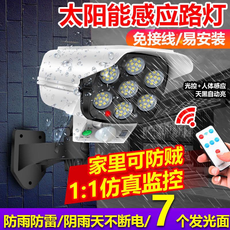 仿真太阳能监控灯人体感应灯户外家用智能防贼防盗太阳能充电壁灯 12LED太阳能火焰灯图片