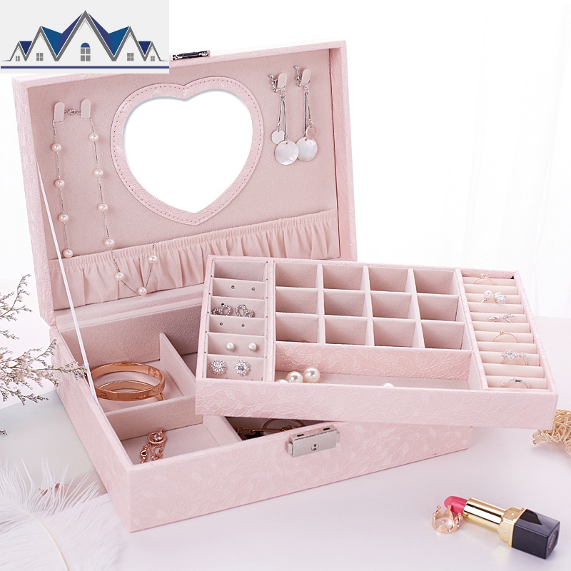 首饰盒公主欧式韩国带锁手饰品简约耳钉耳环项链首饰收纳盒大容量_41_712高清大图