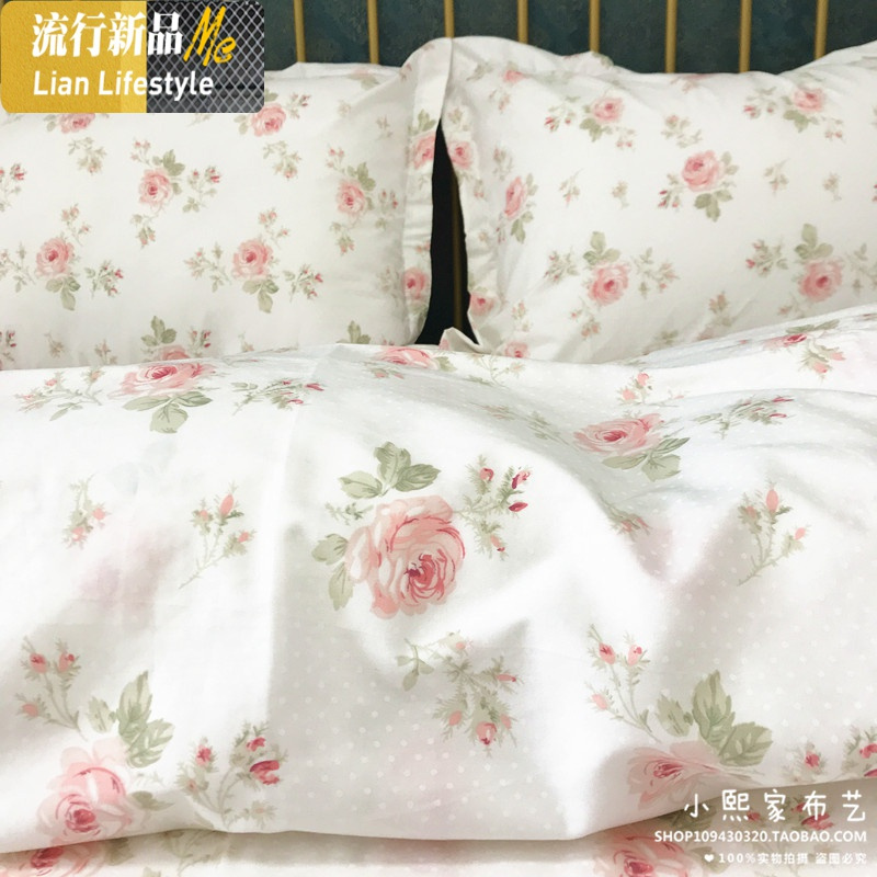 小粉花优质加厚棉老粗布床单田园风棉斜纹宿舍女生被套三件套 三维工匠
