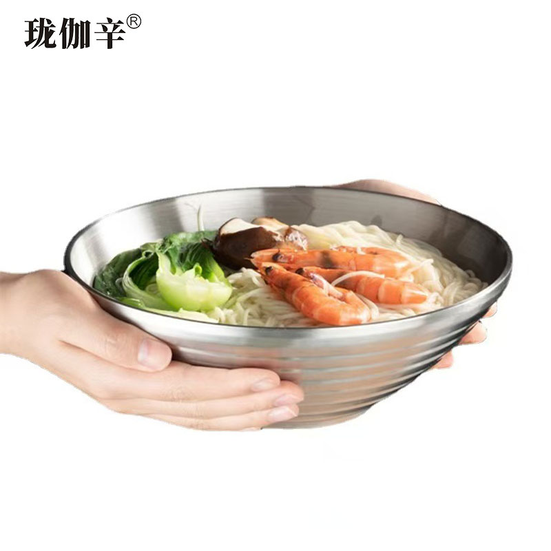 珑伽辛 304不锈钢大碗 双层隔热面碗 22cm/个高清大图