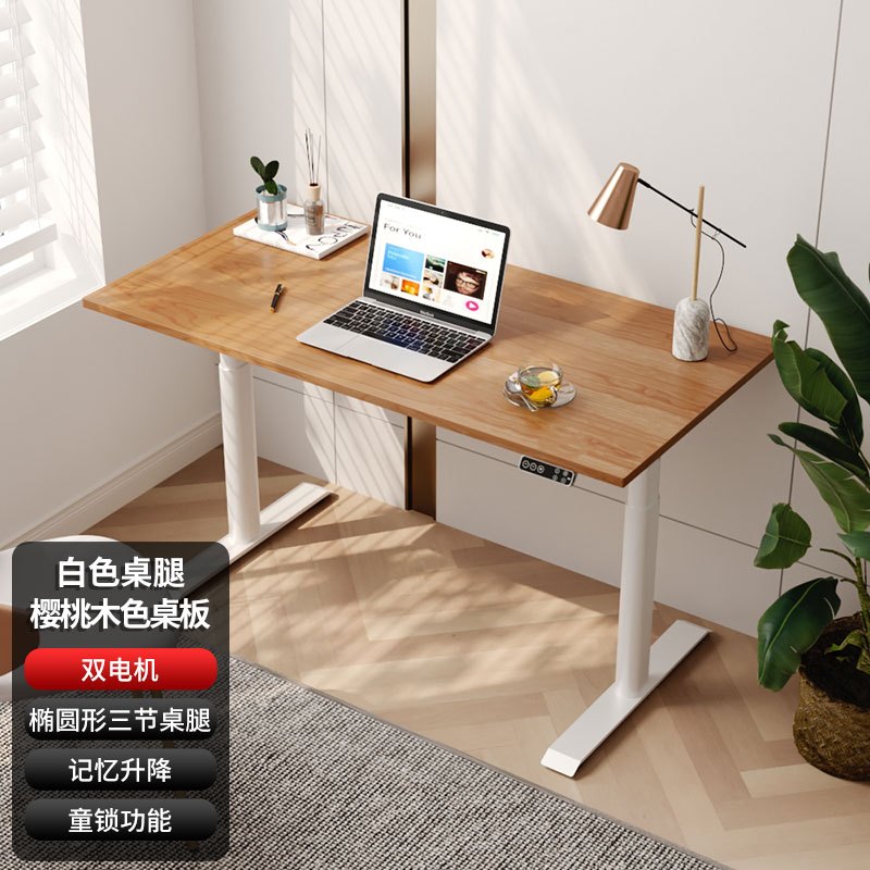 乐歌智能电动升降桌轻奢岩板智能家居办公书桌实木电脑桌桌腿E6