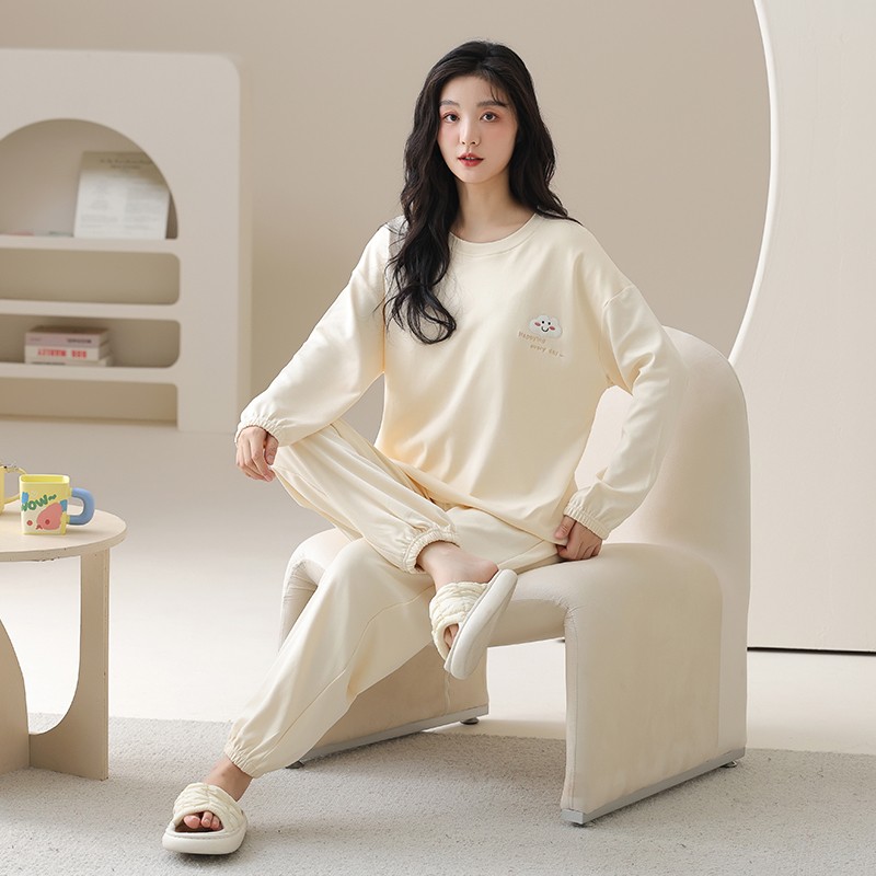 啄木鸟睡衣女士春秋季纯棉长袖长裤休闲可外穿全棉云朵家居服套木高清大图