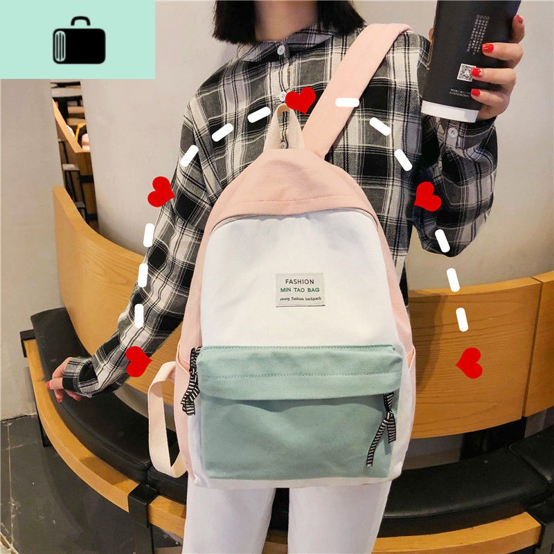 帆布书包女学生韩版初中生校园原宿高中2020新款双肩包ins风背包NEWLAKE高清大图