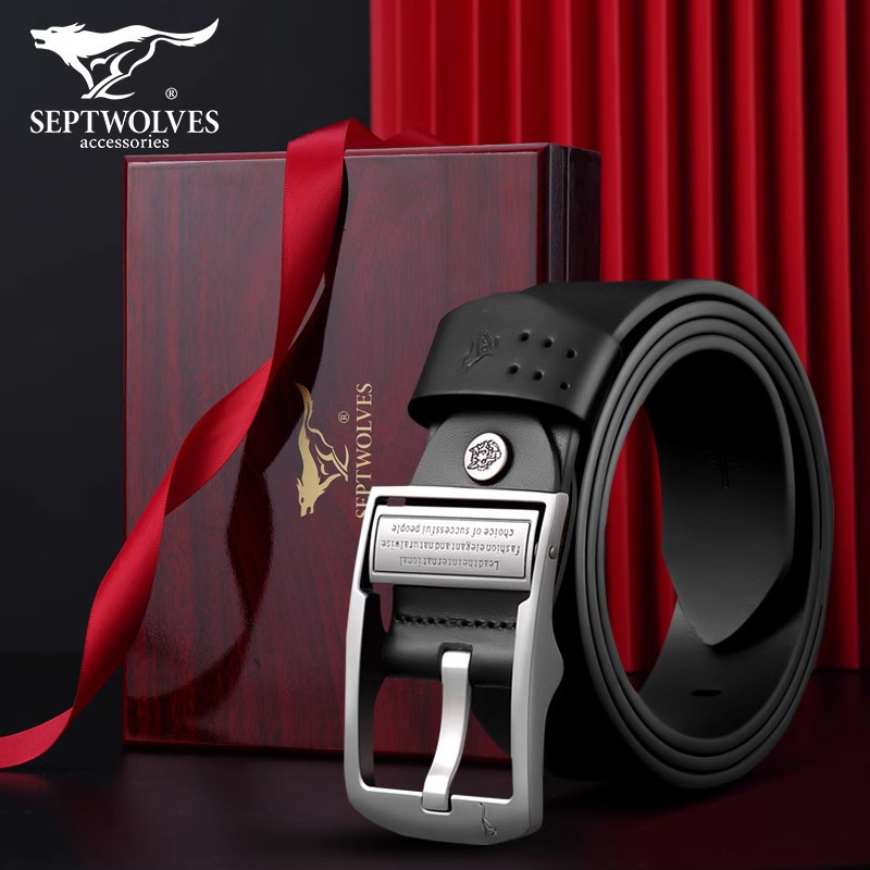 七匹狼皮带男款真皮针扣式纯牛皮牛仔裤腰带男正品高档裤带男士潮