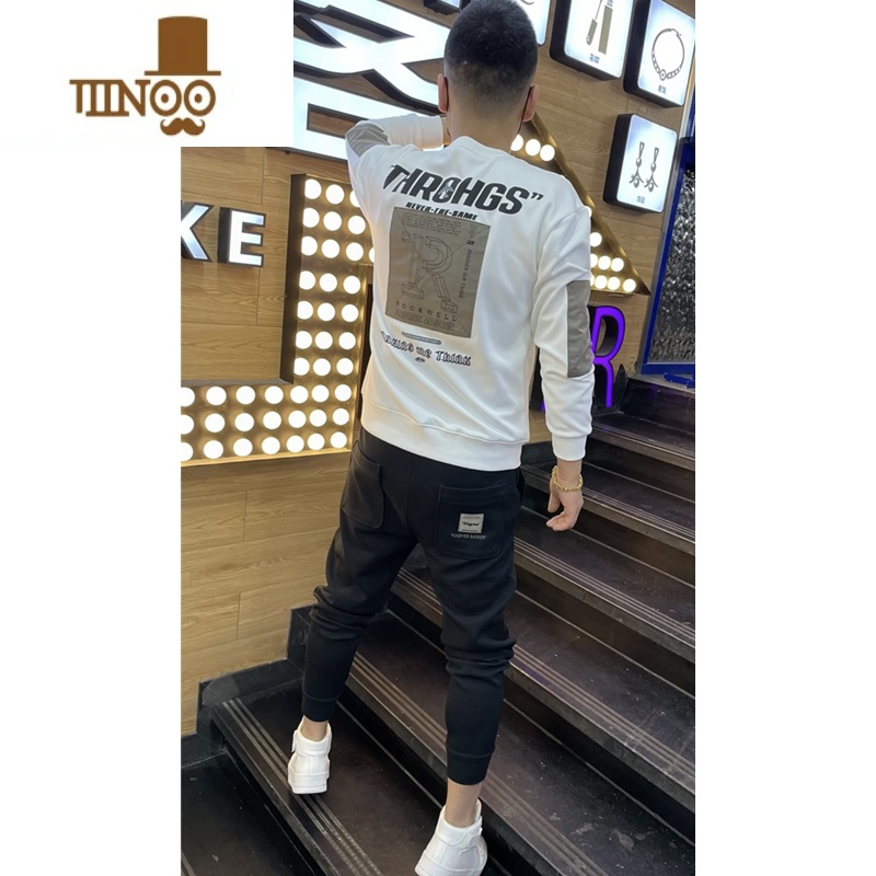 YANXU秋季青年卫衣男装时尚圆领修身打底衫长袖新款休闲百搭上衣服外套