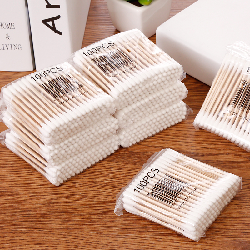 5包500根棉签双头木棒卫生棉签棉花棒婴儿卫生棉棒棉球卸妆化妆棉签棒