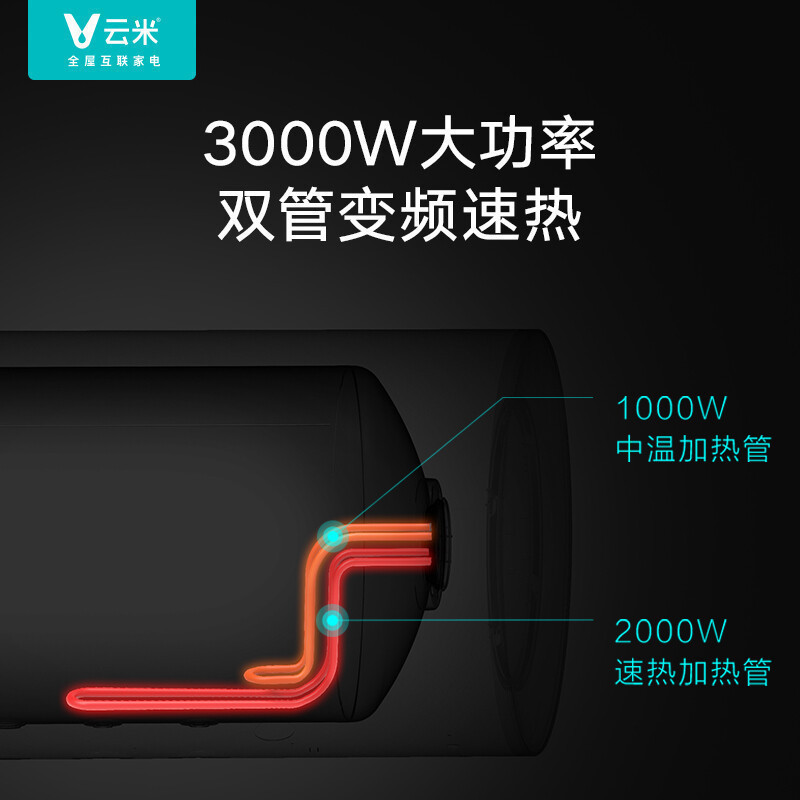 云米电热水器1A家用小型即热储水式卫生间速热洗澡智能遥控60L升