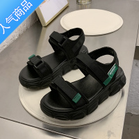 SUNTEK运动老爹凉鞋女2023新款夏季ins潮网红百搭魔术贴松糕厚底沙滩鞋 黑色 37