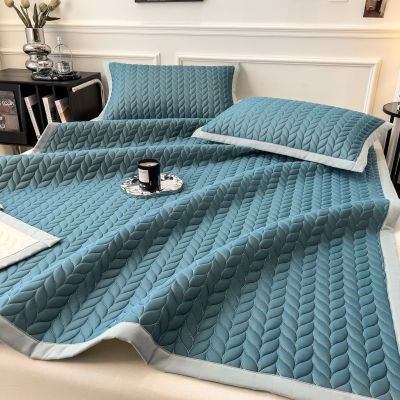夏季凉感丝乳胶凉席床垫床单席可折叠宿舍学生单人空调席套件 湖蓝 1.8米床/床单凉席180*200cm/三件套