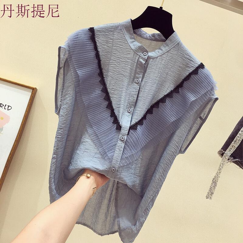雪纺衫上衣女夏2018新款韩版宽松飘逸超仙女荷叶边短袖蓬蓬娃娃衫