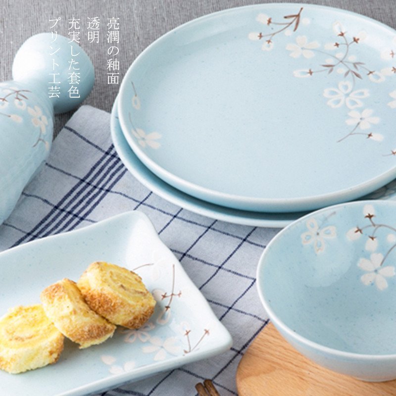 玉泉yuquan樱花物语日式餐具套装碗碟中式印花陶瓷碗盘家用56头国产