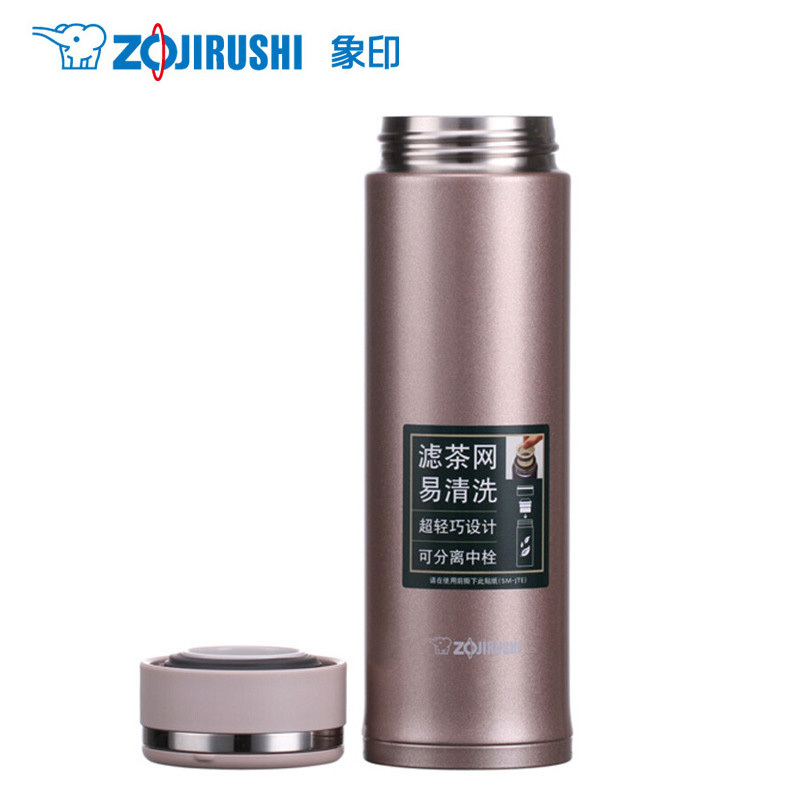 ZOJIRUSHI/象印 SM-JTE46-PX日本不锈钢真空保温保冷杯 带滤网泡茶进口水杯 男女款时尚礼品杯子香槟金色