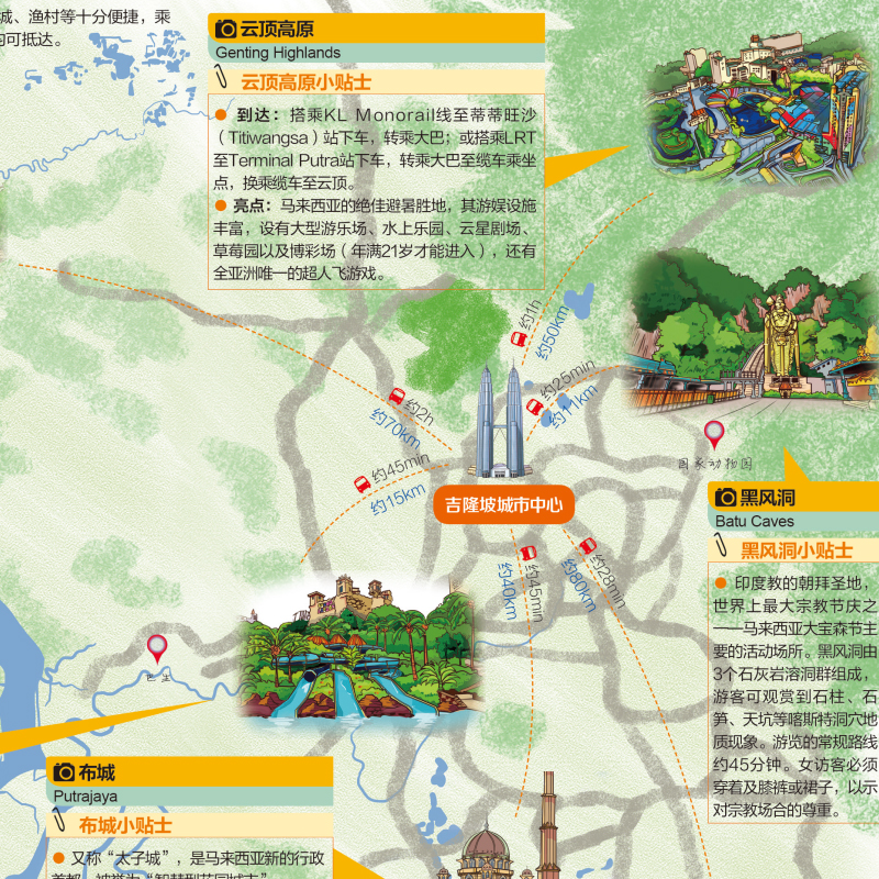 [正版]马来西亚吉隆坡旅游地图 行前规划 详尽的城市地图 经典路线便捷轻松 热门景点旅游指南 赠旅行手帐DIY地图20高清大图