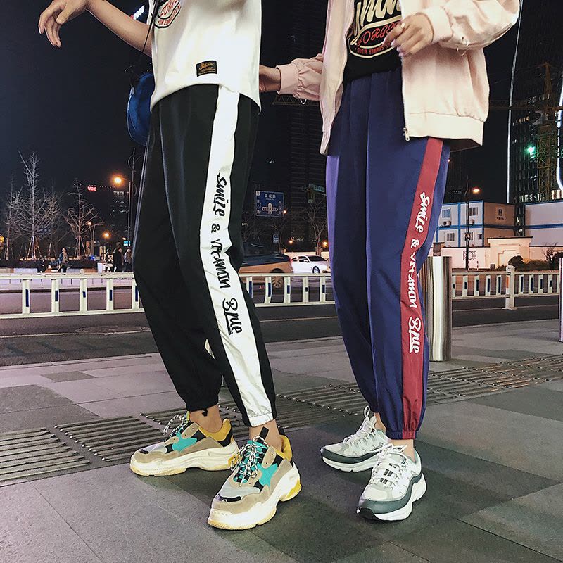 个性的裤子男日系原宿bf风嘻哈束脚运动裤日韩风潮牌帅气韩风图片