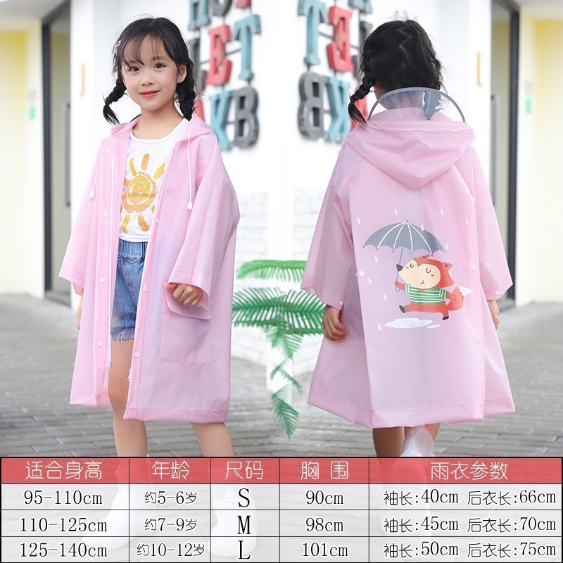 美帮汇雨衣女长款全身外套电动电瓶车时尚雨披自行车儿童骑行单人徒步款 【儿童款】粉狐狸S