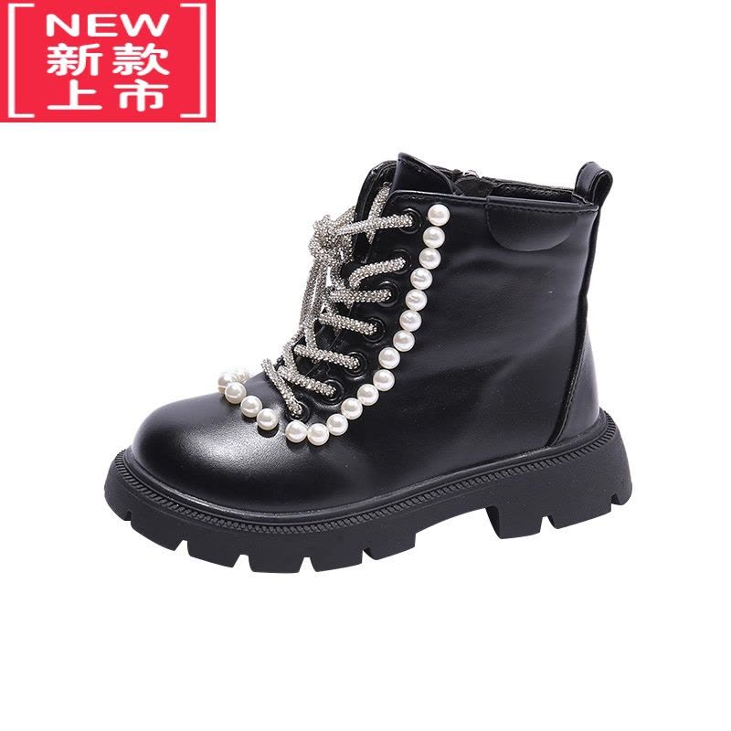 可莉允女童靴子2022新款冬季新款加绒洋气珍珠女孩公主靴二棉儿童马丁靴图片