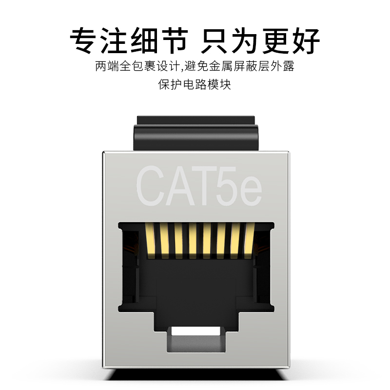 万级(WANJEED)网络直通头 超五类模块RJ45双通头屏蔽水晶头网线面板配线架连接器延长器对接头1-11821