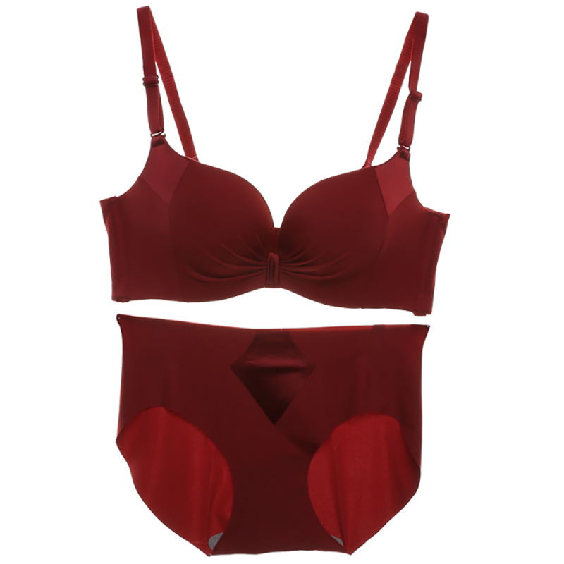 ideaminieiffel嗲妹酒红色结婚新娘内衣聚拢本命年无钢圈小胸文胸套装