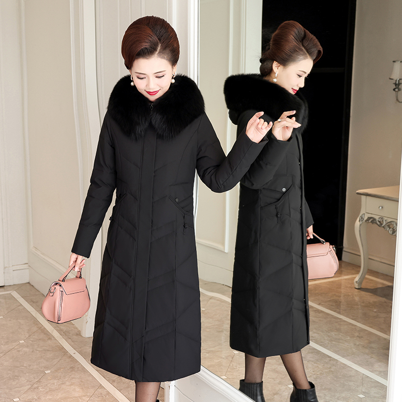 羽绒服女中长款白鸭绒时尚过膝狐狸毛领冬装中老年宽松yrf外套