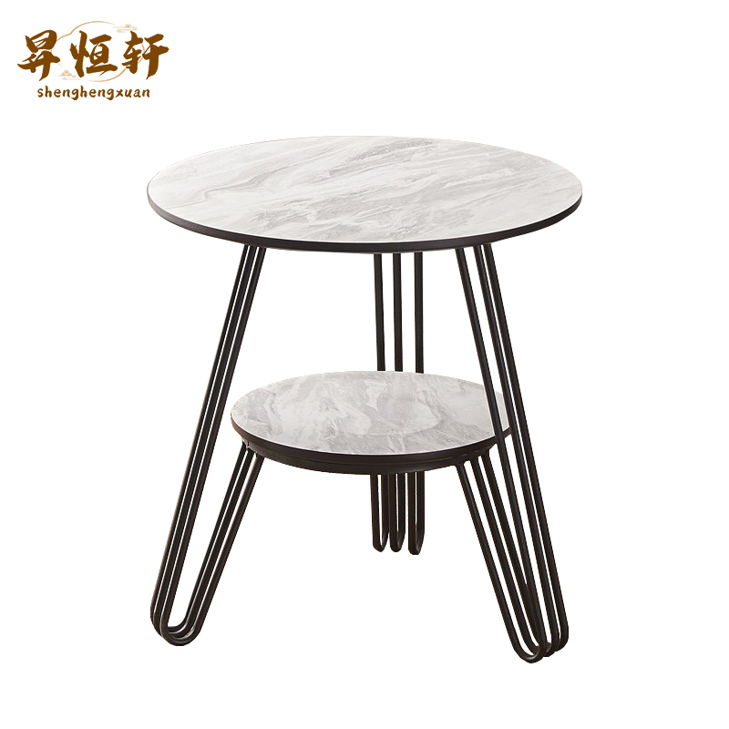 昇恒轩 简约办公沙发休闲圆桌铁艺休息区接待商务洽谈休闲区岩板桌高清大图
