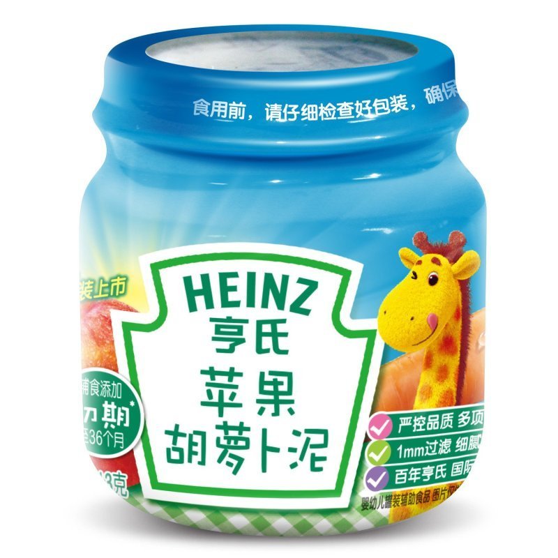 Heinz/亨氏苹果胡萝卜泥113g 适用辅食添加初期以上至36个月 婴儿辅食泥宝宝佐餐泥蔬菜泥果泥