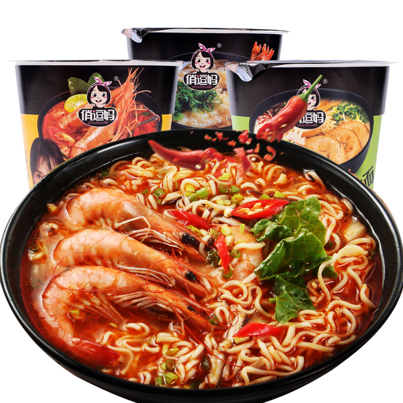 俏逗妈方便面67g桶装混合口味海鲜杯面泡面桶装速食豚骨拉面视频