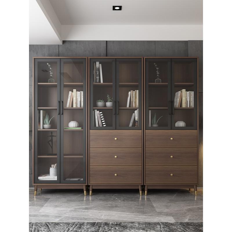 森美人北欧简约带玻璃书柜书架置物架组合 现代家用实木脚书橱储物柜 提示：需要多个组合，请多拍数量0.8-1米宽