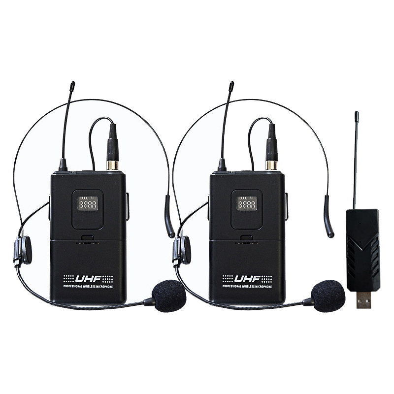 监控配件册视万能无线麦克风一拖二uhf跳频usb接收器腰包领夹头戴u202