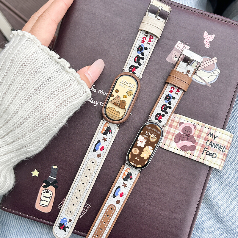 适用于小米手环10手带可爱小兔小米手环9/8手表带彩色印花3139B高清大图