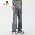 YANXU直筒牛仔裤男款美式复古高街水洗休闲裤秋季潮流宽松大码做旧裤子
