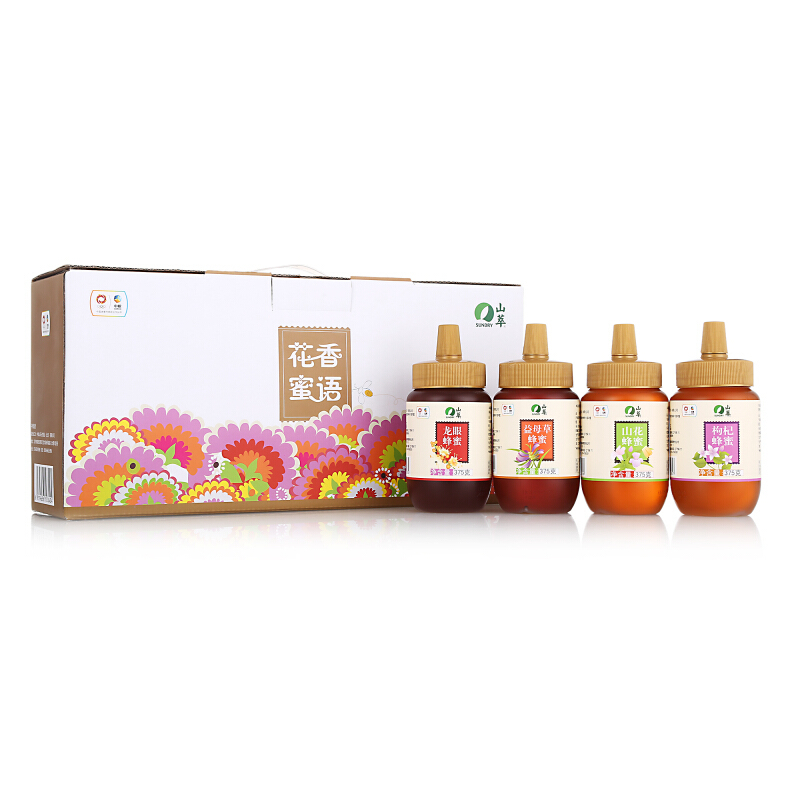 山萃 中粮 冲饮谷物 花香蜜语蜂蜜礼盒 山花 龙眼 枸杞组合装 (375g*4瓶) 1500g/盒