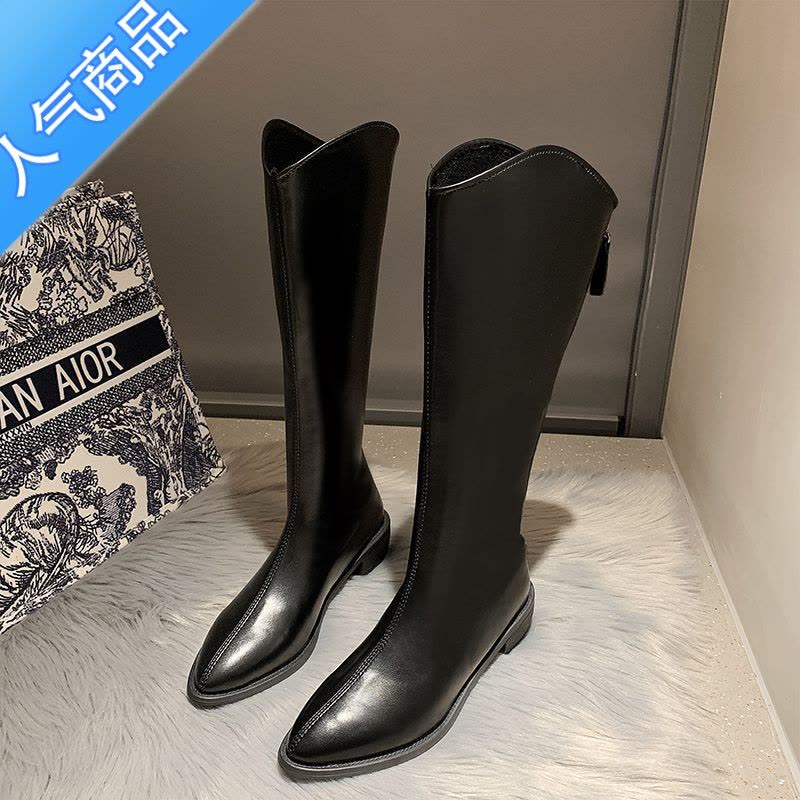 SUNTEK靴子2022新款女长筒靴女靴中筒百搭鞋子女秋冬长靴白色高筒骑士靴图片